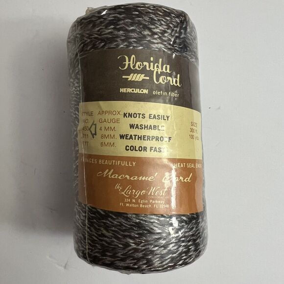 Vintage Florida Macrame Olefin Fiber Cord 4mm 100yds 300ft Herculon Brown Black - Picture 1 of 7
